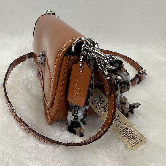 COACH Mini Wavy Dinky Bag In Crinkle Patent Coachtopia Leather Crossbody Amber - Picture 4 of 12